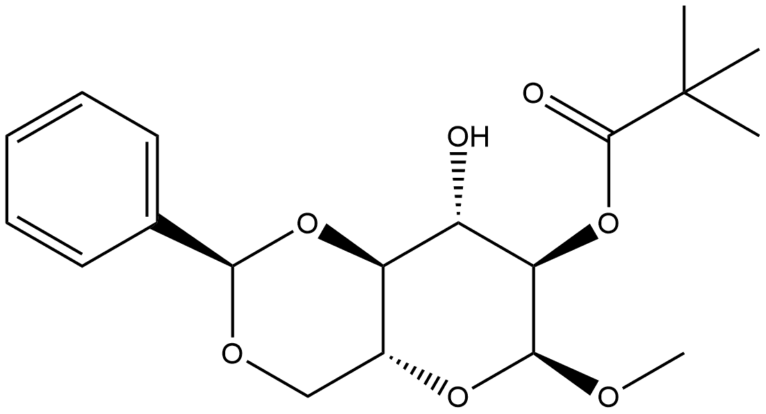 α-D-Glucopyranoside, methyl 4,6-O-[(R)-phenylmethylene]-, 2-(2,2-dimethylpropanoate) Structure