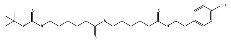 Carbamic acid, N-[6-[[6-[[2-(4-hydroxyphenyl)ethyl]amino]-6-oxohexyl]amino]-6-oxohexyl]-, 1,1-dimethylethyl ester 구조식 이미지