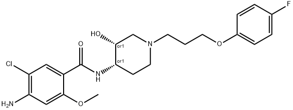 Benzamide, 4-amino-5-chloro-N-[(3R,4S)-1-[3-(4-fluorophenoxy)propyl]-3-hydroxy-4-piperidinyl]-2-methoxy-, rel- 구조식 이미지