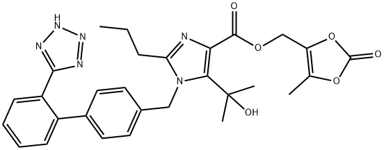 1H-Imidazole-4-carboxylic acid, 5-(1-hydroxy-1-methylethyl)-2-propyl-1-[[2'-(2H-tetrazol-5-yl)[1,1'-biphenyl]-4-yl]methyl]-, (5-methyl-2-oxo-1,3-dioxol-4-yl)methyl ester Structure