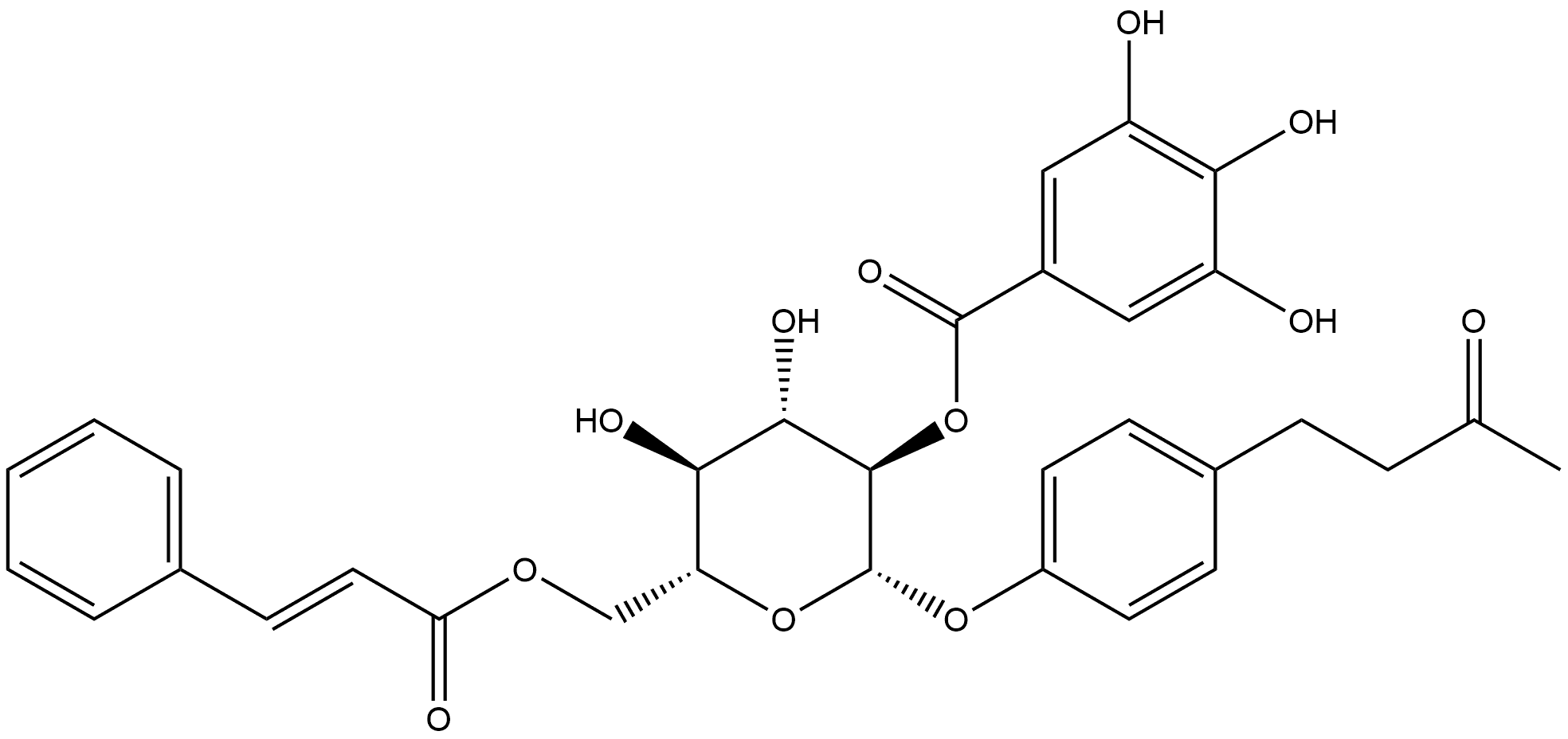 2-Butanone, 4-[4-[[6-O-[(2E)-1-oxo-3-phenyl-2-propen-1-yl]-2-O-(3,4,5-trihydroxybenzoyl)-β-D-glucopyranosyl]oxy]phenyl]- Structure