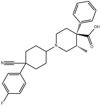 4-Piperidinecarboxylic acid, 1-[trans-4-cyano-4-(4-fluorophenyl)cyclohexyl]-3-methyl-4-phenyl-, (3S,4R)- 구조식 이미지