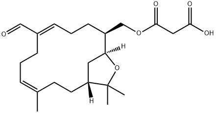 Propanedioic acid, mono[(8-formyl-4,15,15-trimethyl-14-oxabicyclo[11.2.1]hexadeca-4,8-dien-12-yl)methyl] ester, [1R-(1R*,4Z,8E,12S*,13S*)]- (9CI) 구조식 이미지