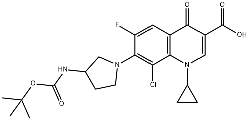 A mixture of: (R)-7-[3-(tert-butoxycarbonylamino)pyrrolidin-1-yl]-8-chloro-1-cyclopropyl-6-fluoro-1,4-dihydro-4-oxo-quinoline-3-carboxylic acid: (S)-7-[3-(tert-butoxycarbonylamino)pyrrolidin-1-yl]-8-chloro-1-cyclopropyl-6-fluoro-1,4-dihydro-4-oxo-quinoline-3-carboxylic acid 구조식 이미지