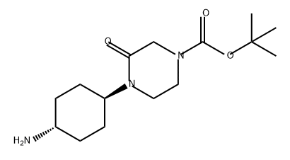 1-Piperazinecarboxylic acid, 4-(trans-4-aminocyclohexyl)-3-oxo-, 1,1-dimethylethyl ester 구조식 이미지