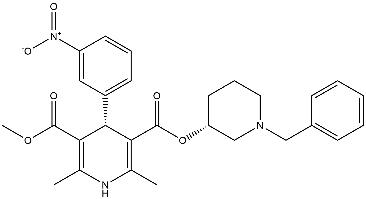 3,5-Pyridinedicarboxylic acid, 1,4-dihydro-2,6-dimethyl-4-(3-nitrophenyl)-, 3-methyl 5-[(3R)-1-(phenylmethyl)-3-piperidinyl] ester, (4S)-rel- Structure