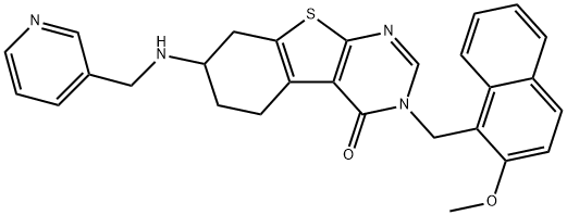 [1]Benzothieno[2,3-d]pyrimidin-4(3H)-one, 5,6,7,8-tetrahydro-3-[(2-methoxy-1-naphthalenyl)methyl]-7-[(3-pyridinylmethyl)amino]- Structure