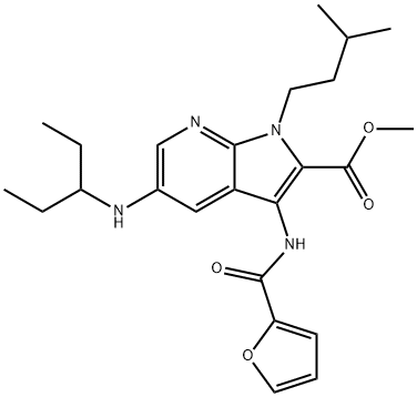 1H-Pyrrolo[2,3-b]pyridine-2-carboxylic acid, 5-[(1-ethylpropyl)amino]-3-[(2-furanylcarbonyl)amino]-1-(3-methylbutyl)-, methyl ester Structure