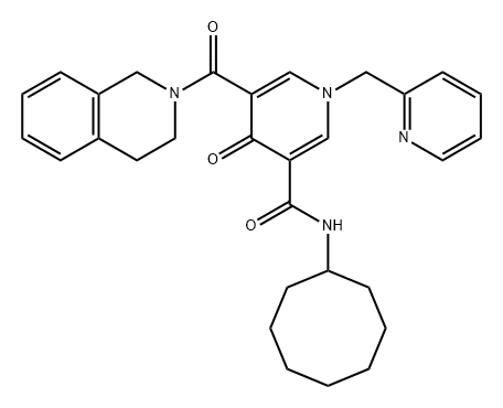 3-Pyridinecarboxamide, N-cyclooctyl-5-[(3,4-dihydro-2(1H)-isoquinolinyl)carbonyl]-1,4-dihydro-4-oxo-1-(2-pyridinylmethyl)- Structure