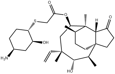 Acetic acid, 2-[[(1S,2S,4S)-4-amino-2-hydroxycyclohexyl]thio]-, (3aS,4R,5S,6S,8R,9R,9aR,10R)-6-ethenyldecahydro-5-hydroxy-4,6,9,10-tetramethyl-1-oxo-3a,9-propano-3aH-cyclopentacycloocten-8-yl ester Structure