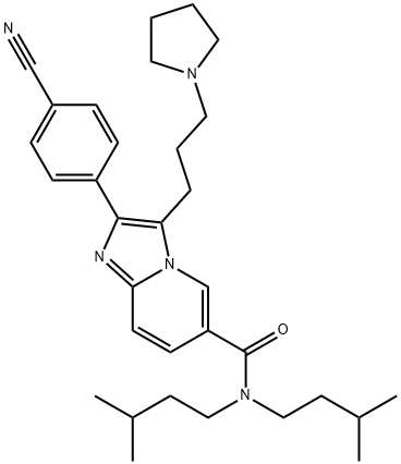 Imidazo[1,2-a]pyridine-6-carboxamide, 2-(4-cyanophenyl)-N,N-bis(3-methylbutyl)-3-[3-(1-pyrrolidinyl)propyl]- Structure