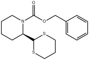 1-Piperidinecarboxylic acid, 2-(1,3-dithian-2-yl)-, phenylmethyl ester, (2R)- 구조식 이미지