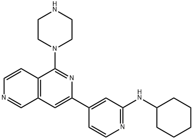 2-Pyridinamine, N-cyclohexyl-4-[1-(1-piperazinyl)-2,6-naphthyridin-3-yl]- 구조식 이미지