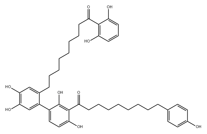 1-Nonanone, 1-[2'-[9-(2,6-dihydroxyphenyl)-9-oxononyl]-2,4,4',5'-tetrahydroxy[1,1'-biphenyl]-3-yl]-9-(4-hydroxyphenyl)- Structure