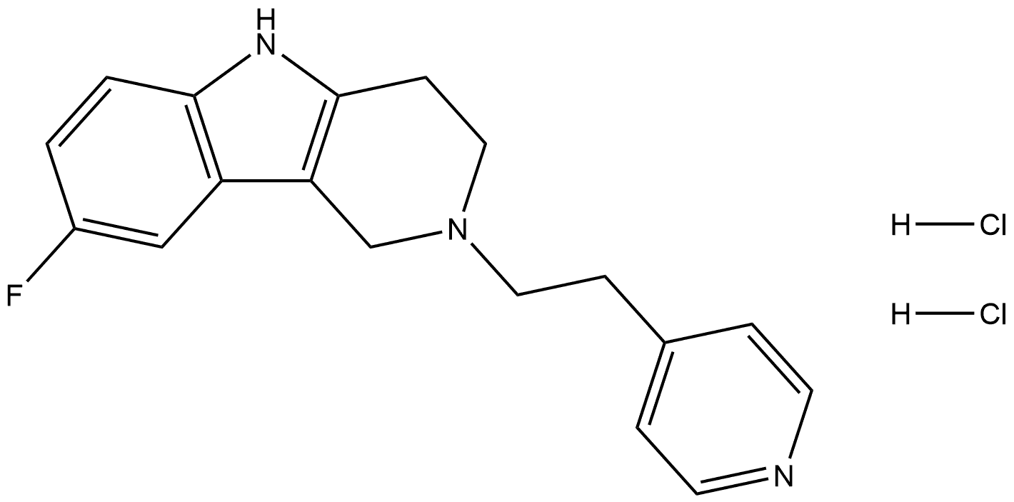 1H-Pyrido[4,3-b]indole, 8-fluoro-2,3,4,5-tetrahydro-2-[2-(4-pyridinyl)ethyl]-, hydrochloride (1:2) Structure