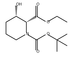 1,2-Piperidinedicarboxylic acid, 3-hydroxy-, 1-(1,1-dimethylethyl) 2-ethyl ester, (2R,3S)- 구조식 이미지