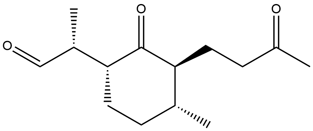 Cyclohexaneacetaldehyde, α,4-dimethyl-2-oxo-3-(3-oxobutyl)-, (αR,1R,3S,4R)- Structure