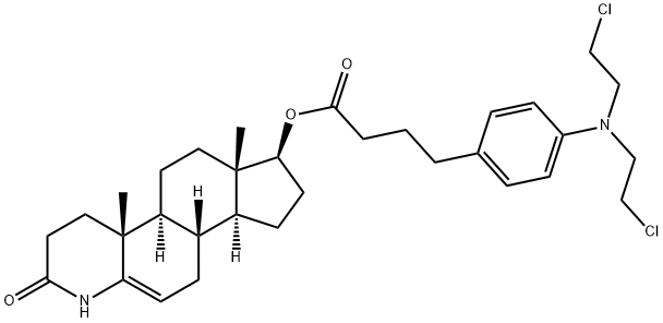 17-hydroxy-4-aza-A-nor-5-androsten-3-one (4-N,N-bis(2-chloroethylamino)phenyl)butyrate Structure