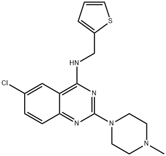 4-Quinazolinamine, 6-chloro-2-(4-methyl-1-piperazinyl)-N-(2-thienylmethyl)- Structure