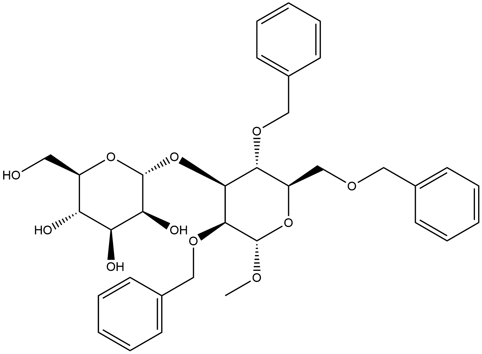 α-D-Mannopyranoside, methyl 3-O-α-D-mannopyranosyl-2,4,6-tris-O-(phenylmethyl)- Structure