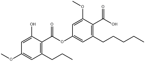 Benzoic acid, 2-hydroxy-4-methoxy-6-propyl-, 4-carboxy-3-methoxy-5-pentylphenyl ester 구조식 이미지