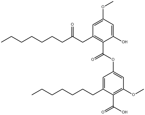 Benzoic acid, 2-heptyl-4-[[2-hydroxy-4-methoxy-6-(2-oxononyl)benzoyl]oxy]-6-methoxy- Structure