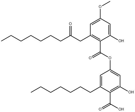 Benzoic acid, 2-heptyl-6-hydroxy-4-[[2-hydroxy-4-methoxy-6-(2-oxononyl)benzoyl]oxy]- Structure