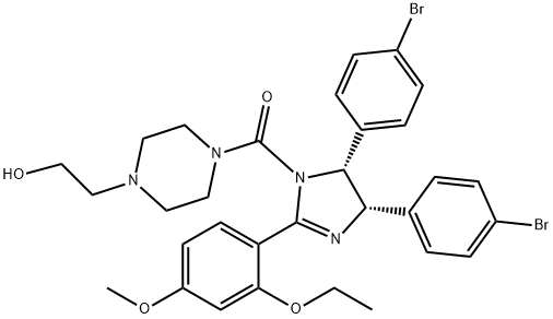 Methanone, [(4S,5R)-4,5-bis(4-bromophenyl)-2-(2-ethoxy-4-methoxyphenyl)-4,5-dihydro-1H-imidazol-1-yl][4-(2-hydroxyethyl)-1-piperazinyl]- Structure