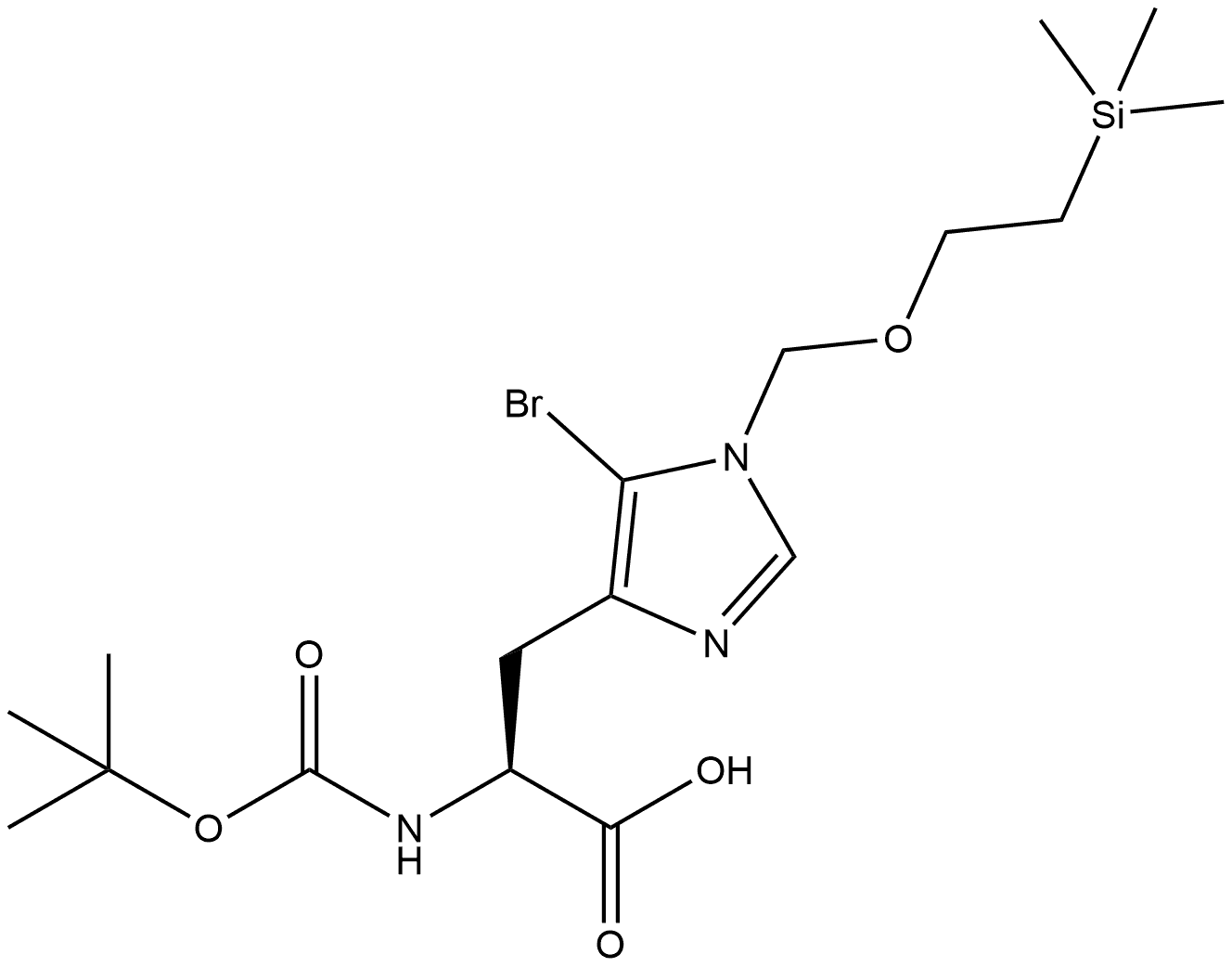 (2S)-3-(5-bromo-1-{[2-(trimethylsilyl)ethoxy]methyl}-1H-imidazol-4-yl)-2-{[(tert-butoxy)carbonyl]amino}propanoic acid Structure