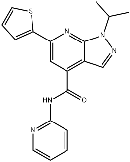 1H-Pyrazolo[3,4-b]pyridine-4-carboxamide, 1-(1-methylethyl)-N-2-pyridinyl-6-(2-thienyl)- Structure