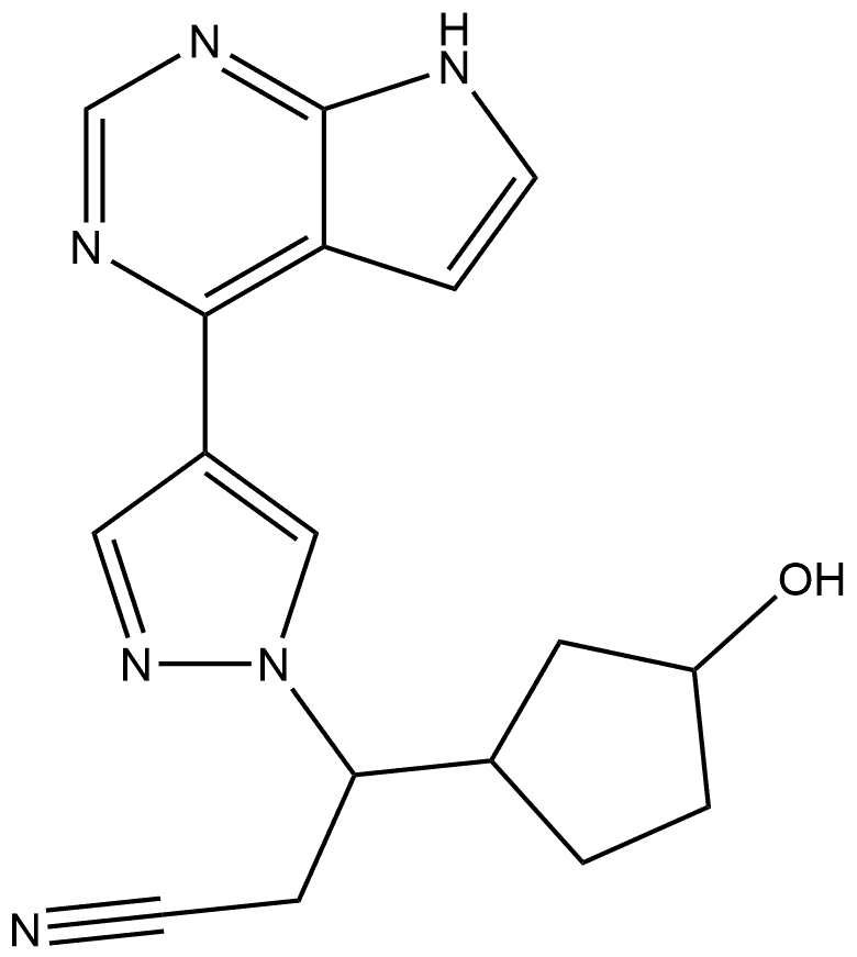 β-(3-Hydroxycyclopentyl)-4-(7H-pyrrolo[2,3-d]pyrimidin-4-yl)-1H-pyrazole-1-propanenitrile Structure