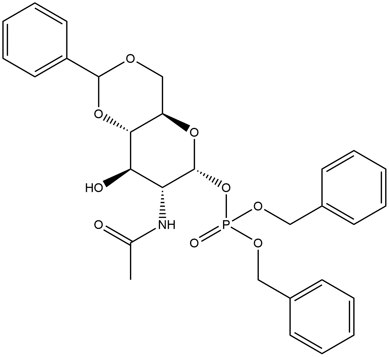 2-(Acetylamino)-2-deoxy-4,6-O-(phenylmethylene)-α-D-glucopyranose 1-[Bis(phenylmethyl) Phosphate] 구조식 이미지