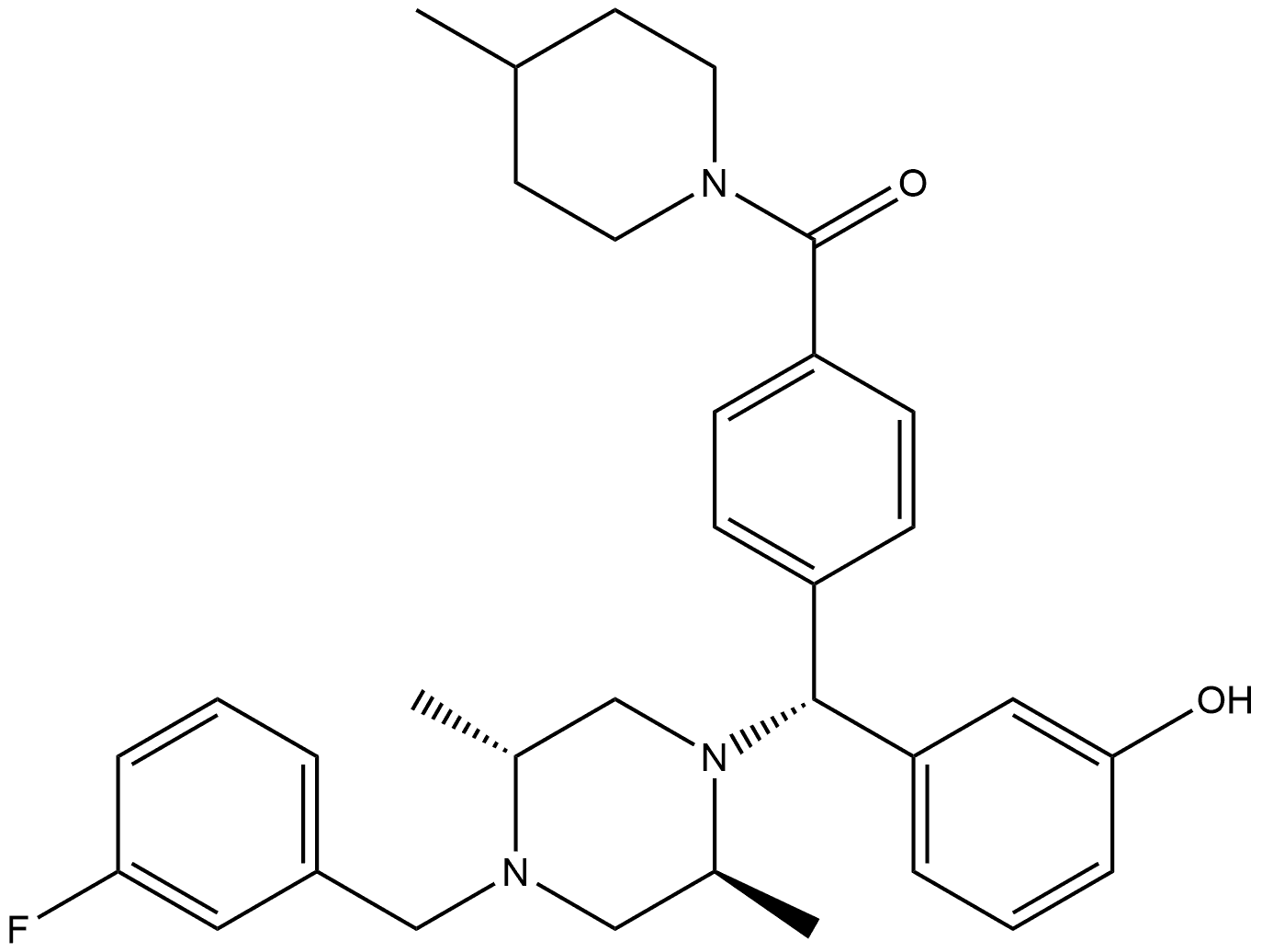 [4-[(R)-[(2S,5R)-4-[(3-Fluorophenyl)methyl]-2,5-dimethyl-1-piperazinyl](3-hydroxyphenyl)methyl]phenyl](4-methyl-1-piperidinyl)methanone Structure