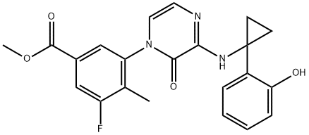 Benzoic acid, 3-fluoro-5-[3-[[1-(2-hydroxyphenyl)cyclopropyl]amino]-2-oxo-1(2H)-pyrazinyl]-4-methyl-, methyl ester Structure