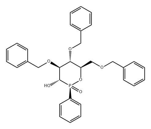 1,2-Oxaphosphorinan-3-ol, 2-phenyl-4,5-bis(phenylmethoxy)-6-[(phenylmethoxy)methyl]-, 2-oxide, (2S,3S,4S,5S,6R)- Structure