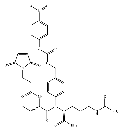 L-Ornithinamide, N-[3-(2,5-dihydro-2,5-dioxo-1H-pyrrol-1-yl)-1-oxopropyl]-L-valyl-N5-(aminocarbonyl)-N-[4-[[[(4-nitrophenoxy)carbonyl]oxy]methyl]phenyl]- Structure