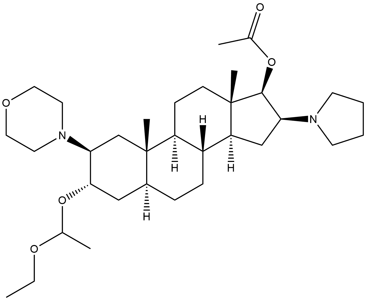 Androstan-17-ol, 3-(1-ethoxyethoxy)-2-(4-morpholinyl)-16-(1-pyrrolidinyl)-, 17-acetate, (2β,3α,5α,16β,17β)- Structure