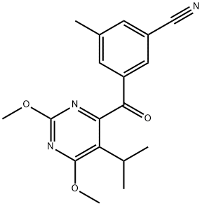 Benzonitrile, 3-[[2,6-dimethoxy-5-(1-methylethyl)-4-pyrimidinyl]carbonyl]-5-methyl- Structure