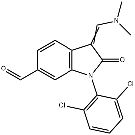 1H-Indole-6-carboxaldehyde, 1-(2,6-dichlorophenyl)-3-[(dimethylamino)methylene]-2,3-dihydro-2-oxo- 구조식 이미지