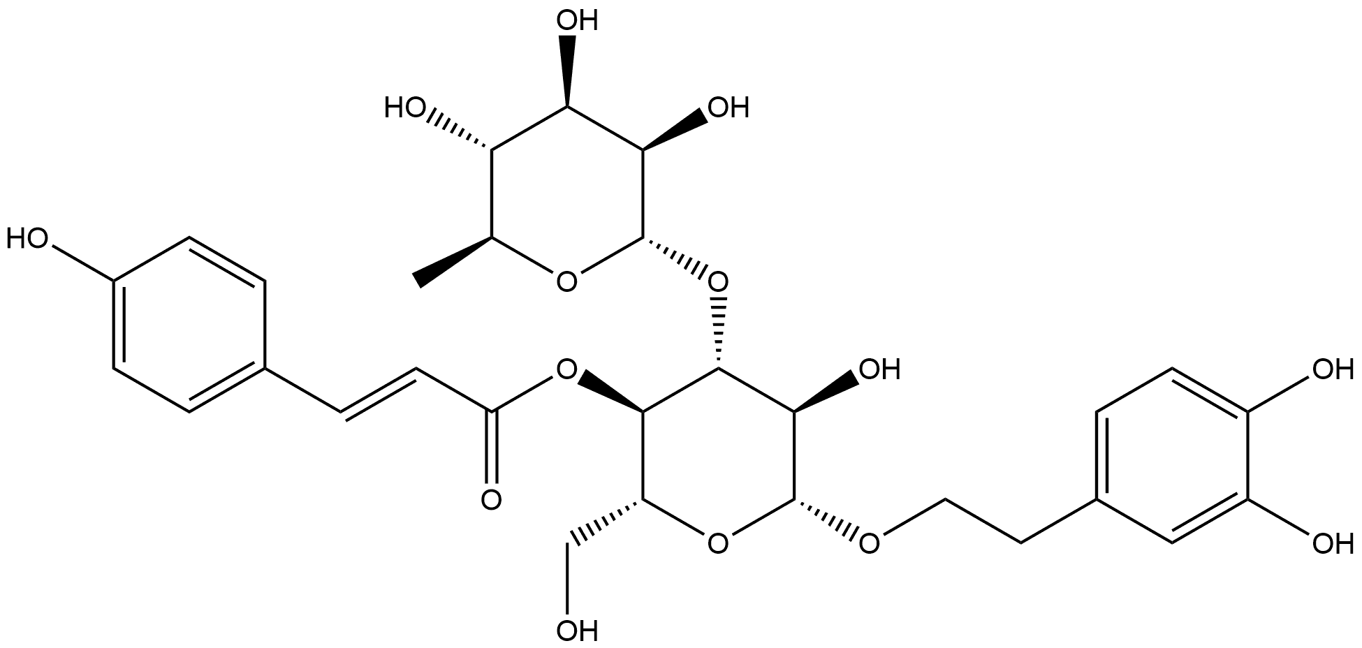 β-D-Glucopyranoside, 2-(3,4-dihydroxyphenyl)ethyl 3-O-(6-deoxy-α-L-mannopyranosyl)-, 4-[(2E)-3-(4-hydroxyphenyl)-2-propenoate] Structure