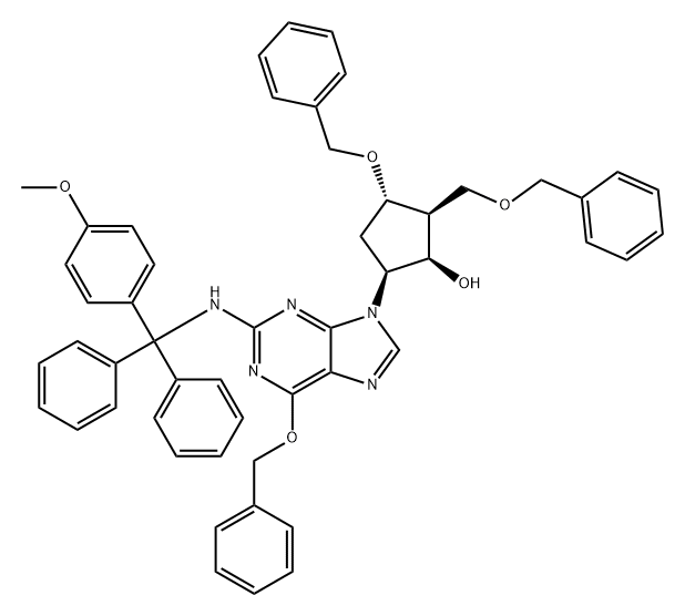 Cyclopentanol, 5-[2-[[(4-methoxyphenyl)diphenylmethyl]amino]-6-(phenylmethoxy)-9H-purin-9-yl]-3-(phenylmethoxy)-2-[(phenylmethoxy)methyl]-, (1R,2S,3S,5S)- Structure