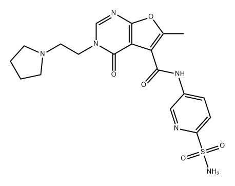 Furo[2,3-d]pyrimidine-5-carboxamide, N-[6-(aminosulfonyl)-3-pyridinyl]-3,4-dihydro-6-methyl-4-oxo-3-[2-(1-pyrrolidinyl)ethyl]- Structure