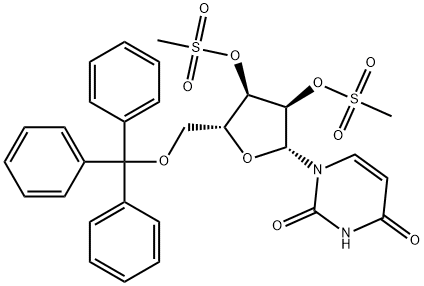 Uridine, 5'-O-(triphenylmethyl)-, 2',3'-dimethanesulfonate Structure