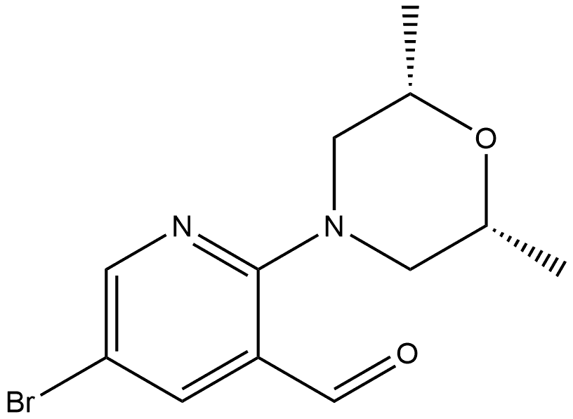 rel-5-Bromo-2-[(2R,6S)-2,6-dimethyl-4-morpholinyl]-3-pyridinecarboxaldehyde 구조식 이미지
