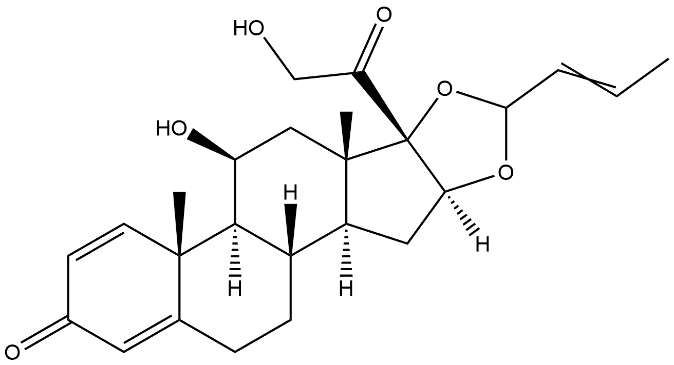 Pregna-1,4-diene-3,20-dione, 16,17-[2-buten-1-ylidenebis(oxy)]-11,21-dihydroxy-, (11β,16α)- Structure