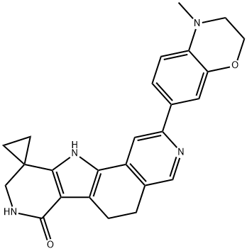 Spiro[cyclopropane-1,10'-[10H]pyrido[3',4':4,5]pyrrolo[2,3-f]isoquinolin]-7'(6'H)-one, 2'-(3,4-dihydro-4-methyl-2H-1,4-benzoxazin-7-yl)-5',8',9',11'-tetrahydro- Structure