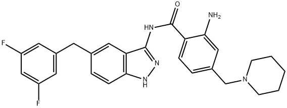 Benzamide, 2-amino-N-[5-[(3,5-difluorophenyl)methyl]-1H-indazol-3-yl]-4-(1-piperidinylmethyl)- Structure