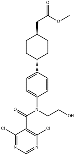 Methyl 2-((1r,4r)-4-(4-(4,6-dichloro-N-(2-hydroxyethyl)pyriMidine-5-carboxaMido)phenyl)cyclohexyl)acetate 구조식 이미지