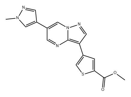 2-Thiophenecarboxylic acid, 4-[6-(1-methyl-1H-pyrazol-4-yl)pyrazolo[1,5-a]pyrimidin-3-yl]-, methyl ester Structure