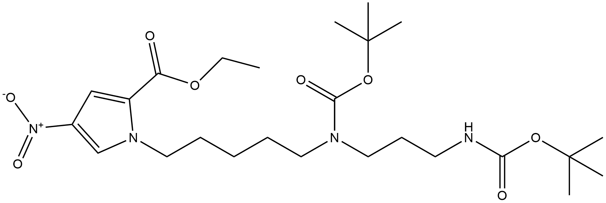 ethyl 1-(5-{[(tert-butoxy)carbonyl](3-{[(tert-butoxy)carbonyl]amino}propyl)amino}pentyl)-4-nitro-1H-pyrrole-2-carboxylate Structure